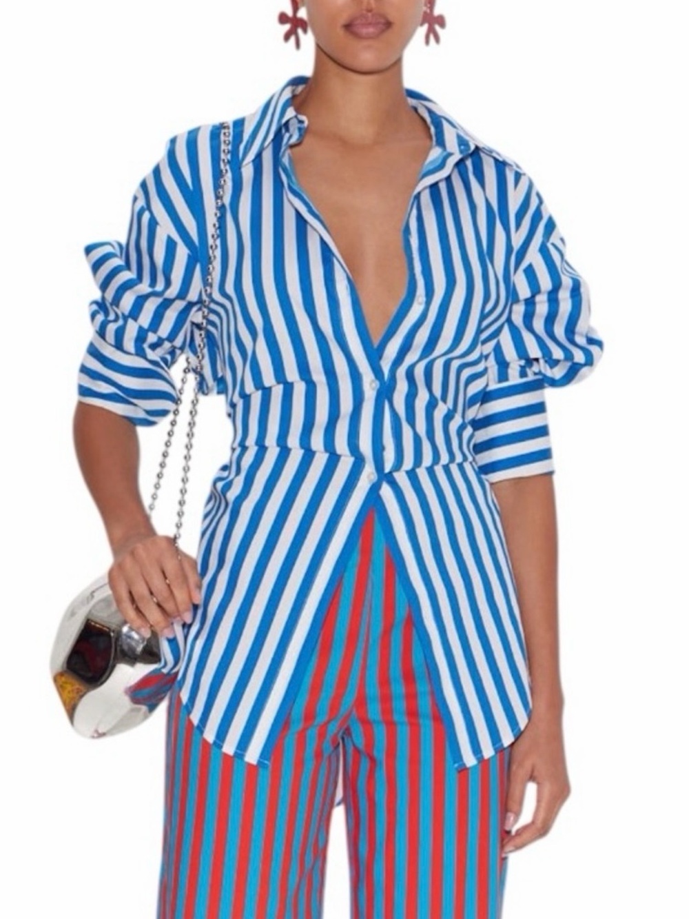 Simon Miller Blue & White Vertical Stripe Button-Up Shirt NWT